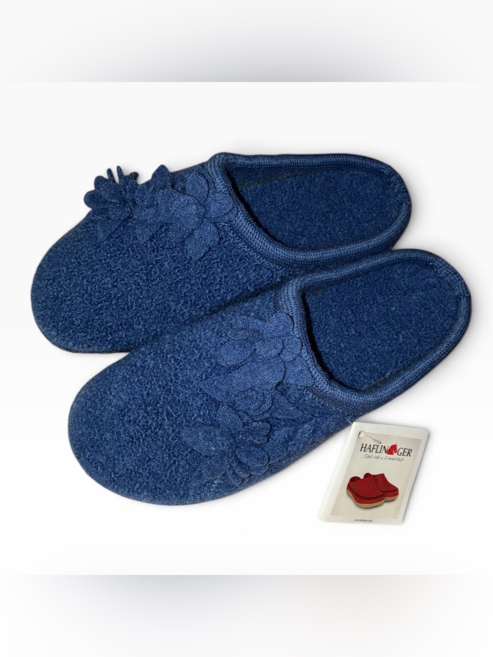 NWT Haflinger Charisma Boiled Wool Flower Slippers Cobolt Blue Sz 40 or Sz 9